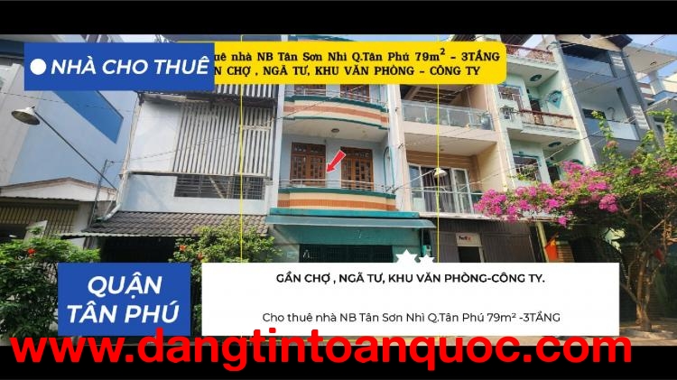 Cho thuê nhà NB Tân Sơn Nhì Q.Tân Phú 79m² -3TẦNG- 20Triệu