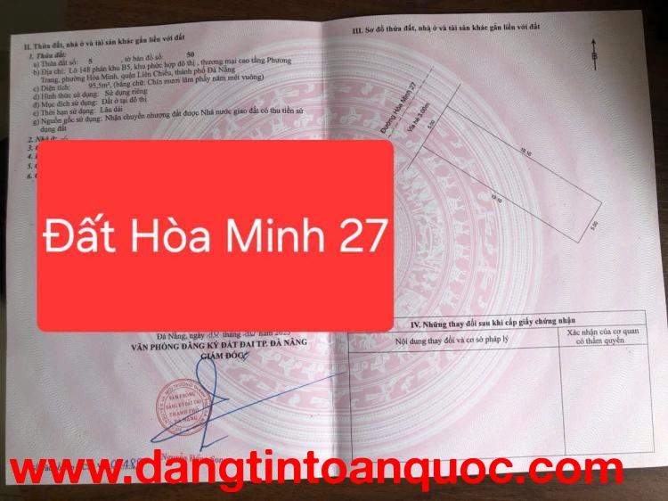 ????Bán đất MT đường 6m Hòa Minh 27 - Diện tích đất 95.5m2 (5x19.1) vuông vức