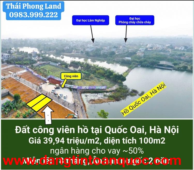  BÁN lô đất view công viên 100m2 và hồ tại Quốc Oai, Hà Nội
