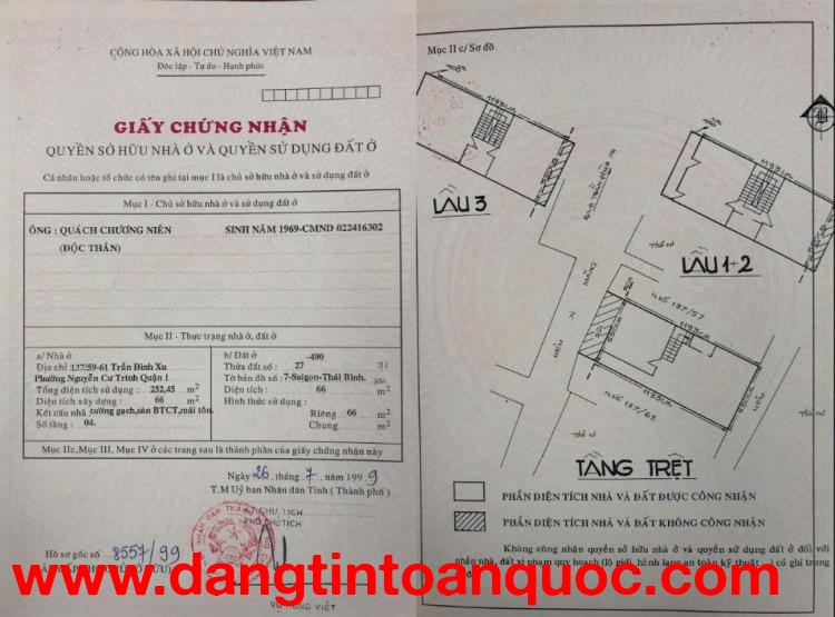 CHÍNH CHỦ CẦN BÁN NHÀ TẠI  NGUYỄN CƯ TRINH - QUẬN 1 - TP HỒ CHÍ MINH