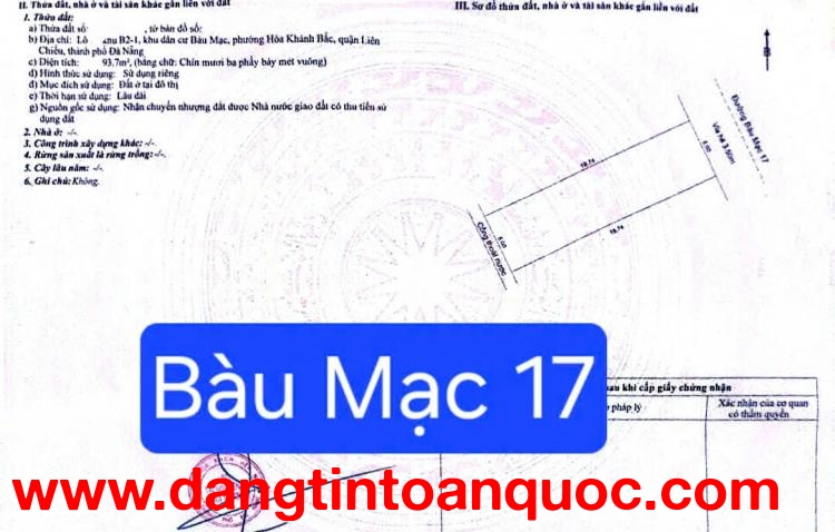 Bán đất đường 7,5m Bàu Mạc 17 - Trục thông Nguyễn An ninh