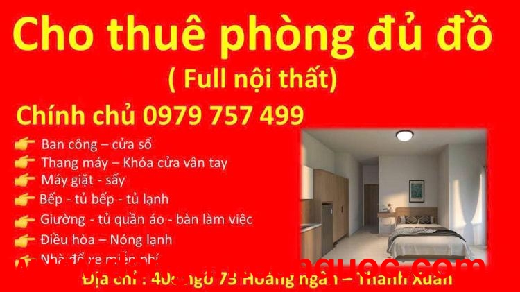 CHO THUÊ PHÒNG FULL NỘI THẤT – NGÕ 73 HOÀNG NGÂN, THANH XUÂN – PHÒNG MỚI 100%