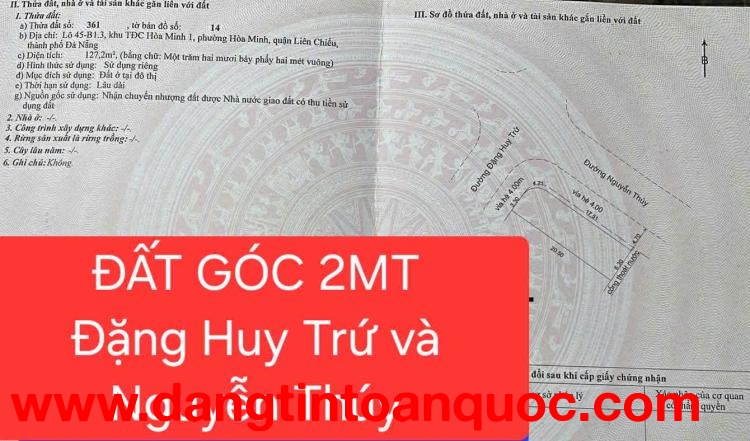 Cần bán lô góc 2 MT đường Đặng Huy Trứ và Nguyễn Thuý