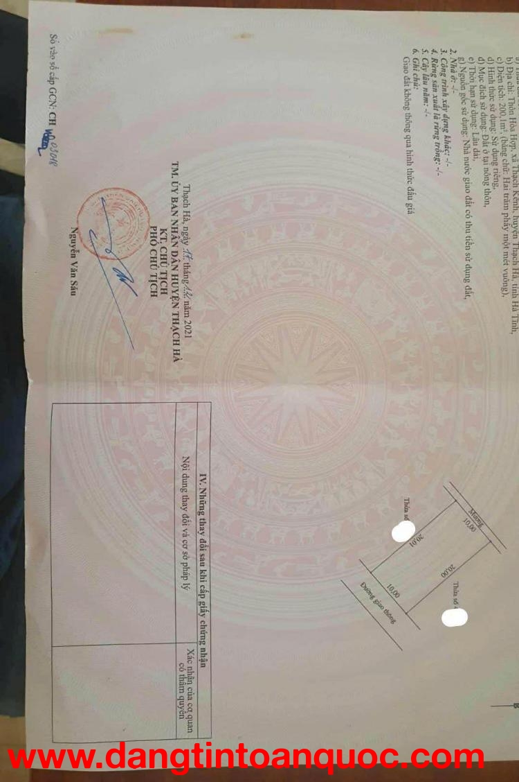 Bán lô đất 200m2 full thổ cư Thuộc  Thôn Hoà Hợp – Xã Thạch Kênh ( nay là Đông Kinh) – Thạch Hà – Hà