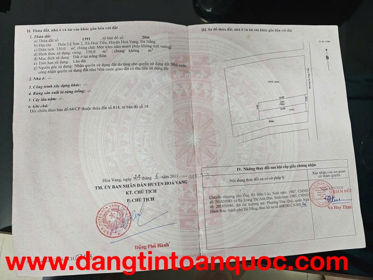 HOT HOT - CẦN BÁN LÔ ĐẤT Xã Hoà Tiến Hoà Vang Đà Nẵng