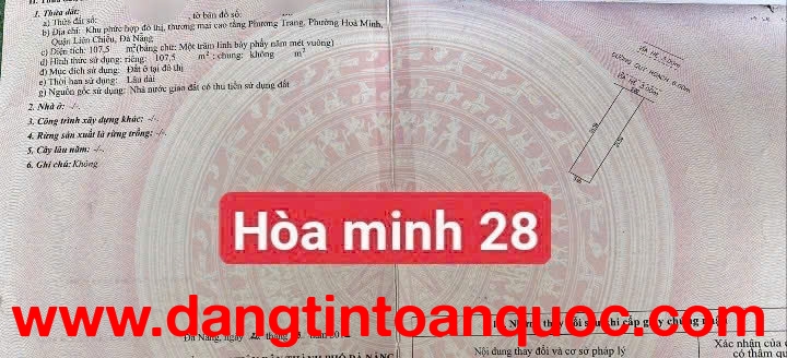Bán đất đường Hòa Minh 28 - Khu B Phương Trang - Diện tích : 107.5m