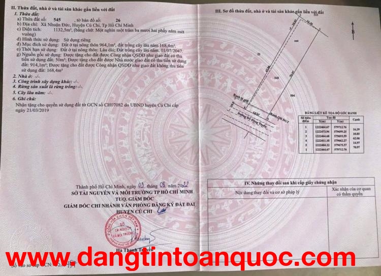 Bán đất mặt tiền đường đỗ đăng tuyển 1132m2 full thổ cư đường xe công