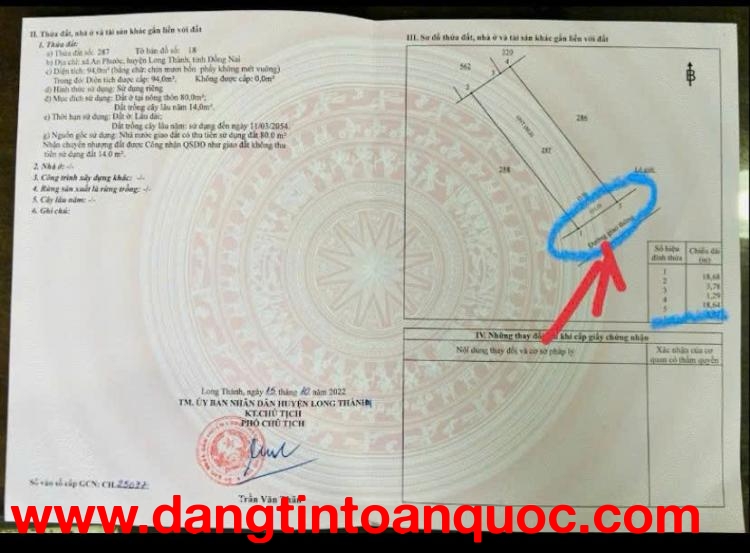 ĐẤT CHÍNH CHỦ - MẶT TIỀN Vị Trí Xã An Phước, Huyện Long Thành, Tỉnh Đồng Nai