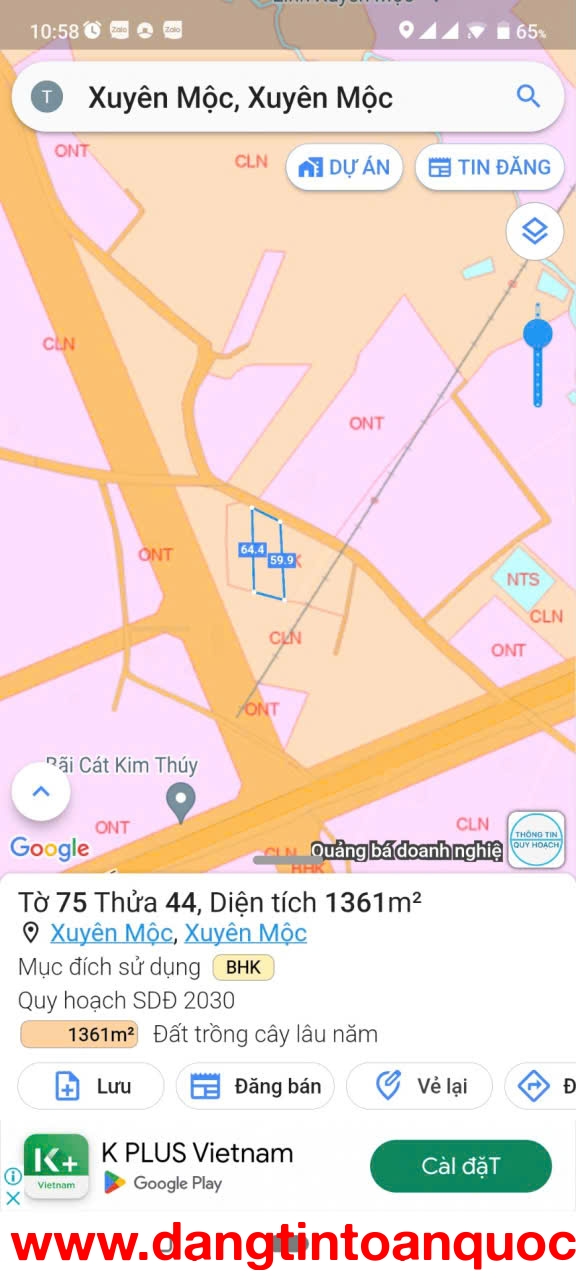 Cần bán lô đất tại xã Xuyên Mộc, TP Hồ Chí Minh. Gần TTTM chợ đêm Xuyên Mộc