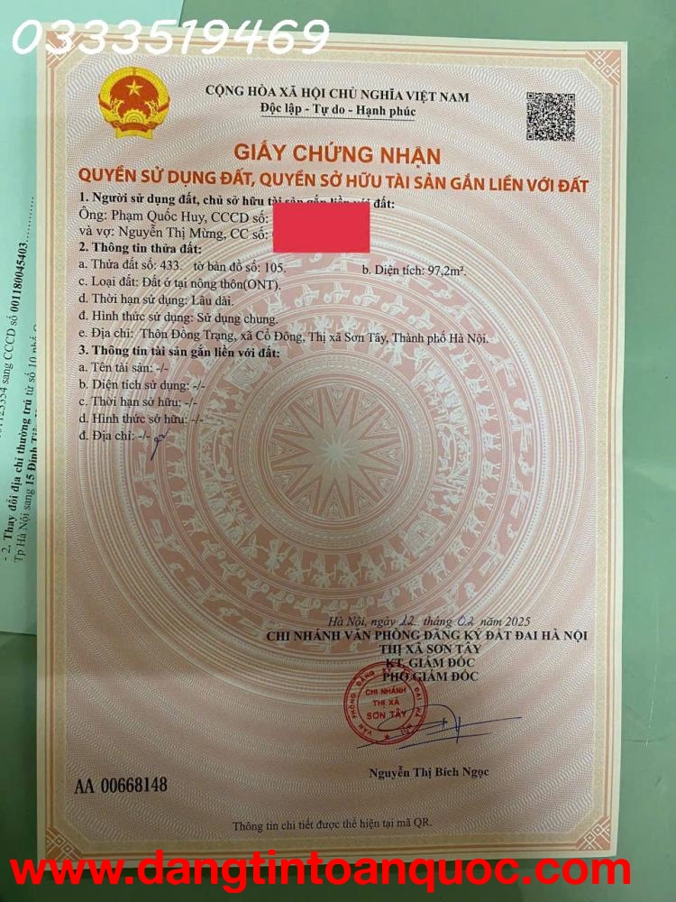 bà xã ông xã em cần bán mảnh đất full thổ cư- Đoài Phương, Sơn Tây, HN (Em không tiếp  kinh doanh, c