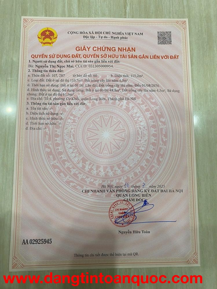 HOT !!! SỞ HỮU NGAY LÔ ĐẤT ĐẸP - GIÁ TỐT - Vị Trí Đắc Địa Tại Phường Cự Khối, Quận Long Biên, TPHN