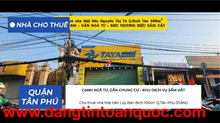 Cho thuê nhà Mặt tiền Nguyễn Thị Tú Q.Bình Tân 400m², NGANG 8M - KHU SẦM UẤT