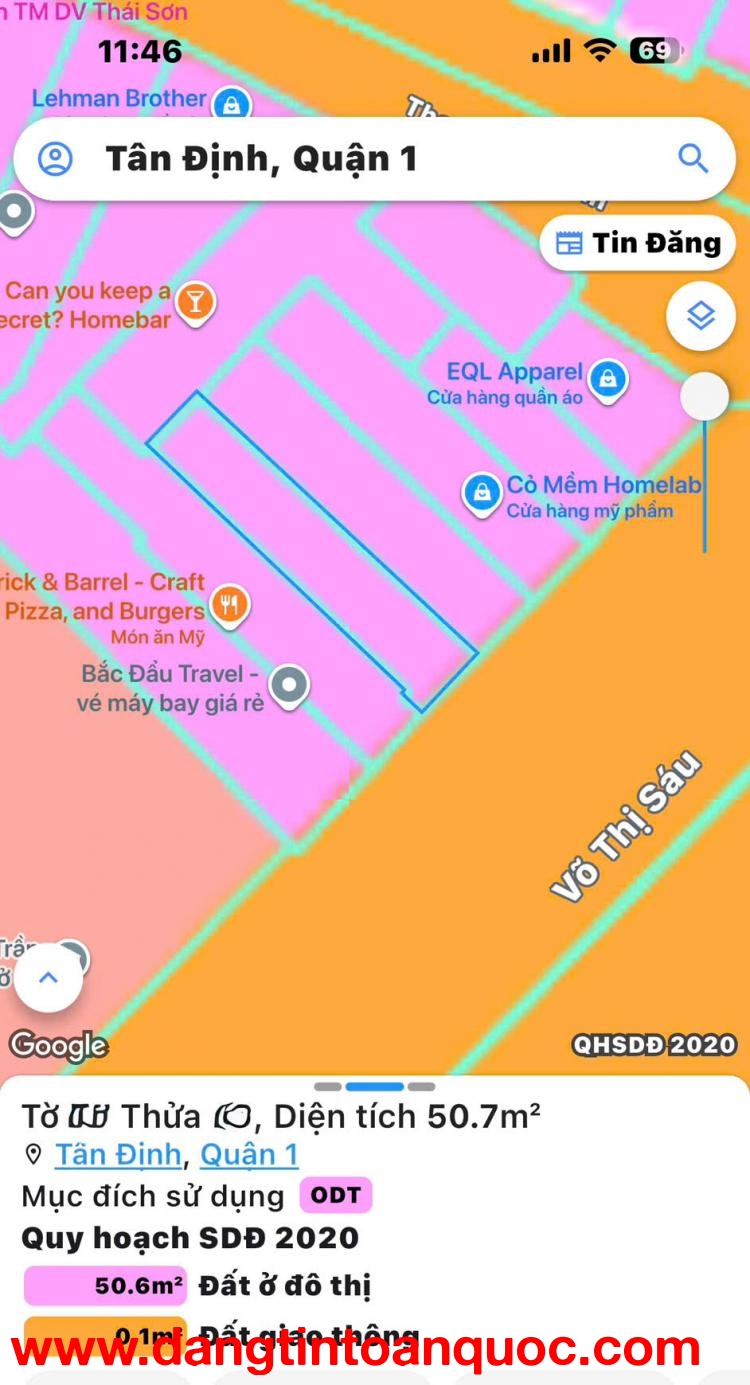 BÁN NHÀ MẶT TIỀN Đ.VÕ THỊ SÁU, TÂN ĐỊNH, QUẬN 1 - DT 52M2 FULL THỔ CƯ VUÔNG ĐẸP - VIEW CÔNG VIÊN THO