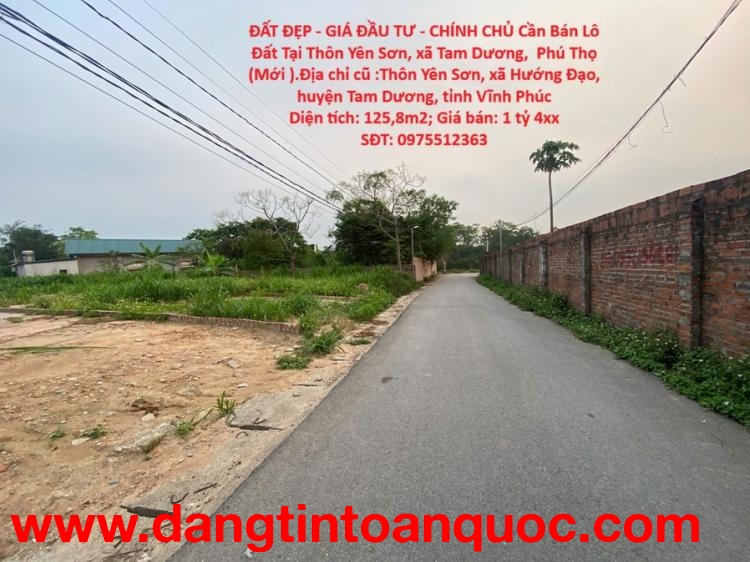 ĐẤT ĐẸP - GIÁ ĐẦU TƯ - CHÍNH CHỦ Cần Bán Lô Đất Tại Thôn Yên Sơn, xã Tam Dương,  Phú Thọ (Mới )