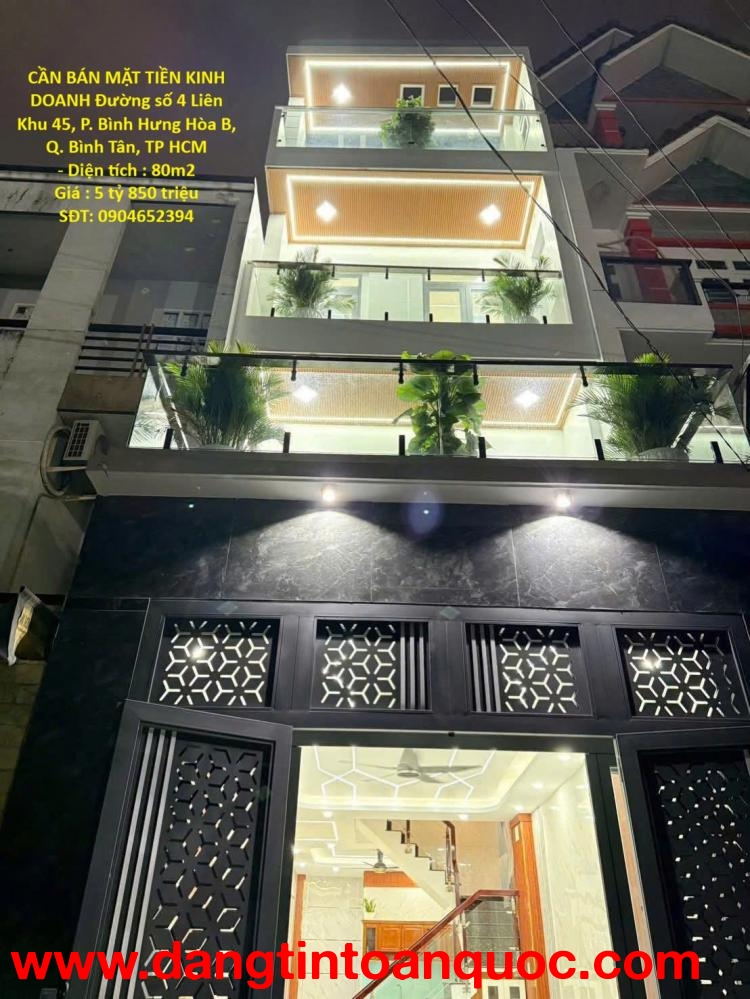 CẦN BÁN MẶT TIỀN KINH DOANH Đường số 4 Liên Khu 45, P. Bình Hưng Hòa B, Q. Bình Tân, TP HCM