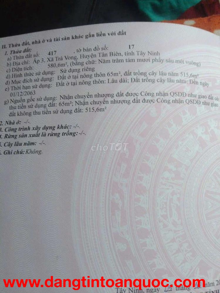 Cần sang gấp đất thổ cư, mặt tiền Tại Ấp Văn Hóa, Xã Trà Vong, Huyện Tân Biên, Tây Ninh