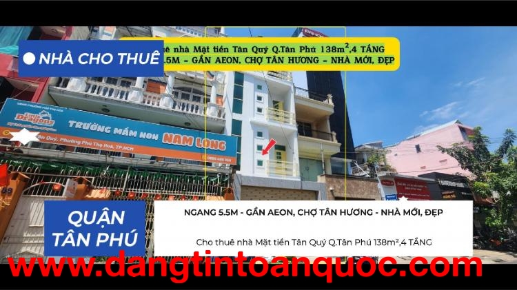 Cho thuê nhà Mặt tiền Tân Quý Q.Tân Phú 138m²,4TẦNG, 39 Triệu - GẦN AEON