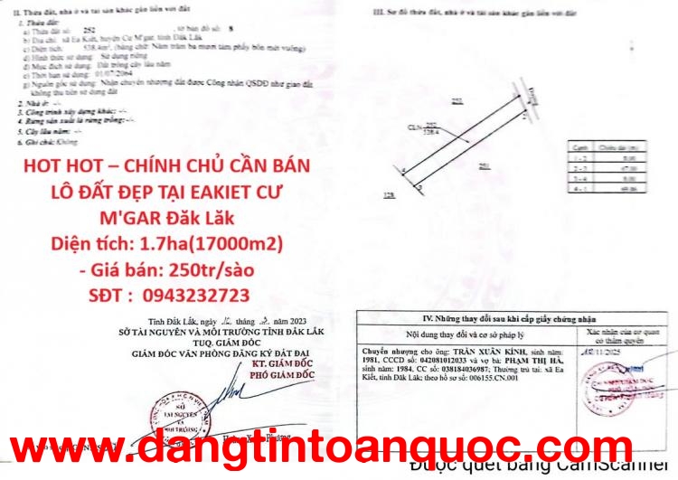 HOT HOT – CHÍNH CHỦ CẦN BÁN LÔ ĐẤT ĐẸP TẠI EAKIET CƯ M'GAR Đăk Lăk
