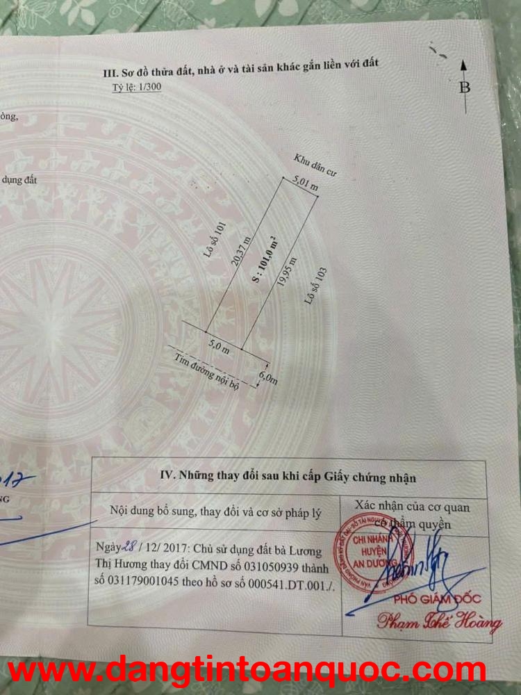 Lô đất 101m2 ngang 5m đường 12m Trang Quan, An Đồng, An Dương