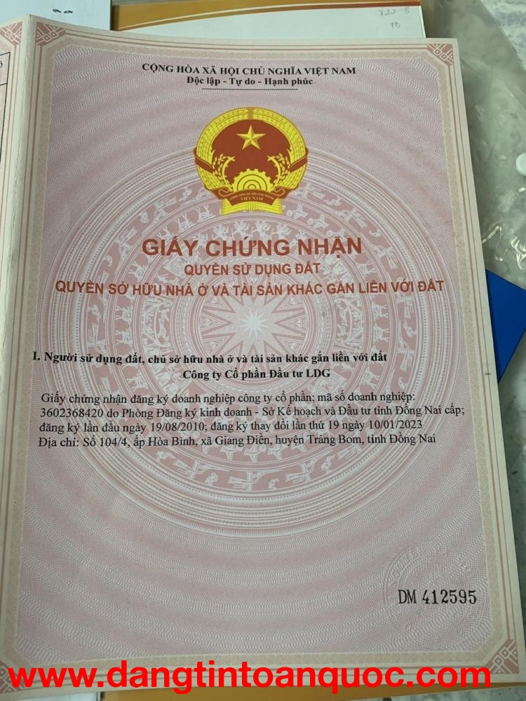 CHÍNH CHỦ Cần Bán Lô Đất Mặt Tiền Xã Giang Điền, Huyện Trảng Bom, Tỉnh Đồng Nai