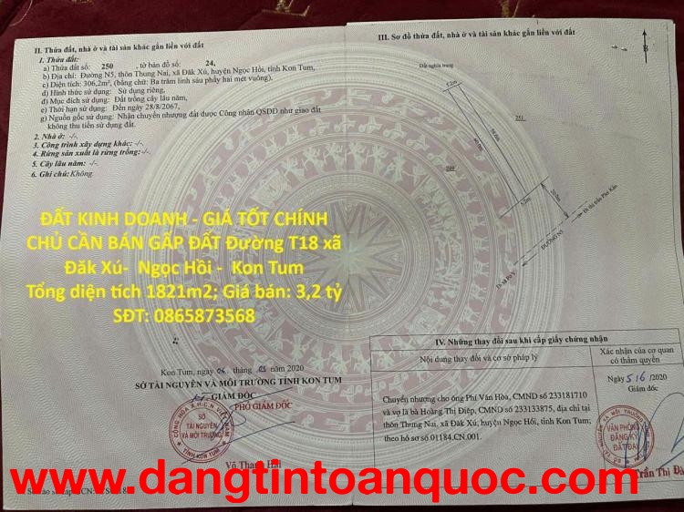 ĐẤT KINH DOANH - GIÁ TỐT CHÍNH CHỦ CẦN BÁN GẤP ĐẤT Đường T18 xã Đăk Xú-  Ngọc Hồi -  Kon Tum