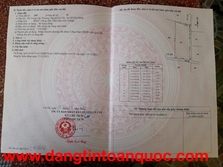 ĐẤT ĐẸP- GIÁ TỐT CHÍNH CHỦ BÁN NHANH LÔ ĐẤT TIỀM NĂNG TẠI huyện Củ Chi, TPHCM