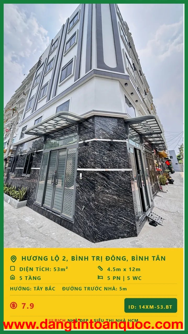Nhà 5 tầng lô góc Hương Lộ 2 , Bình Tân , xe hơi tới nhà, tặng full nội thất
