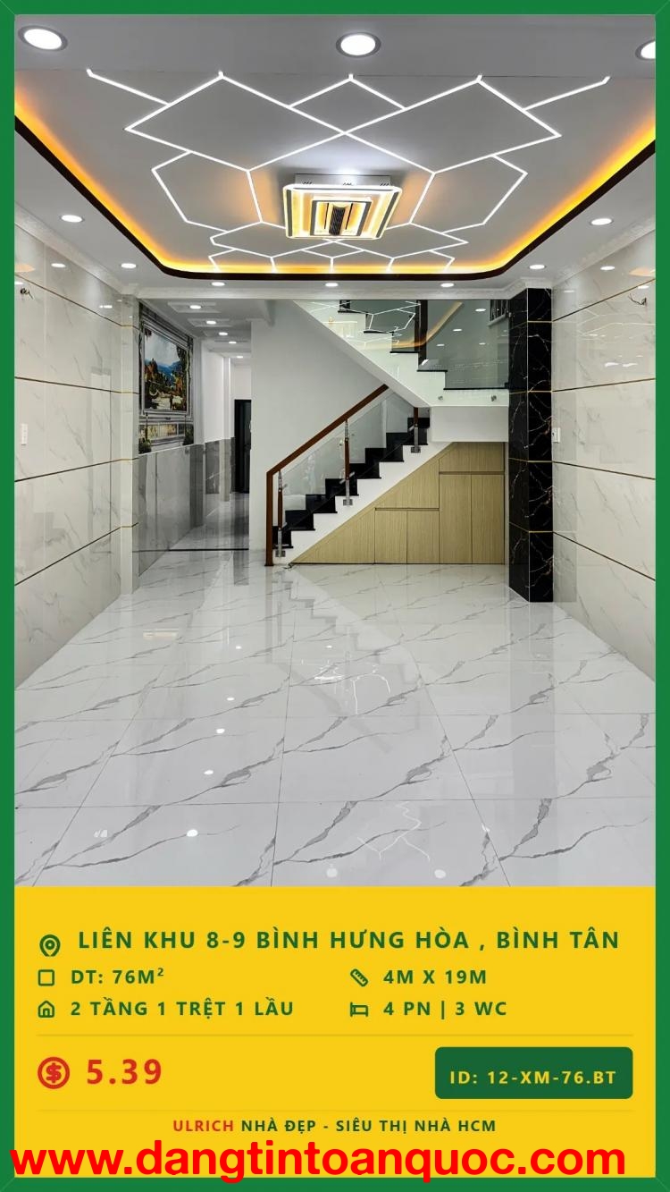 Nhà mới đẹp Liên Khu 8-9,Bình Tân , 76m², 4 phòng ngủ, hẻm 4m, giá 5.39 tỷ