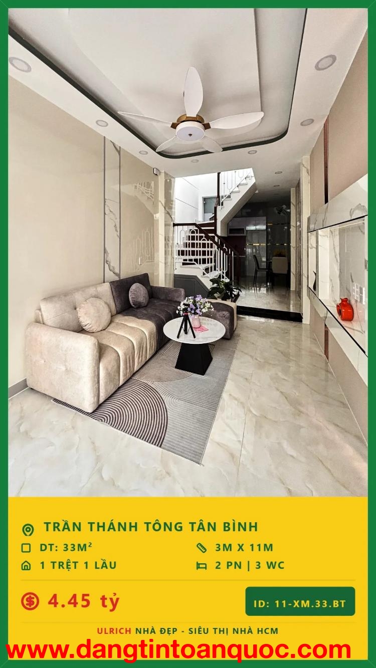 Bán Nhà Trần Thánh Tông gần Ga T3, hẻm 4m, 2 tầng, giá 4.45 tỷ