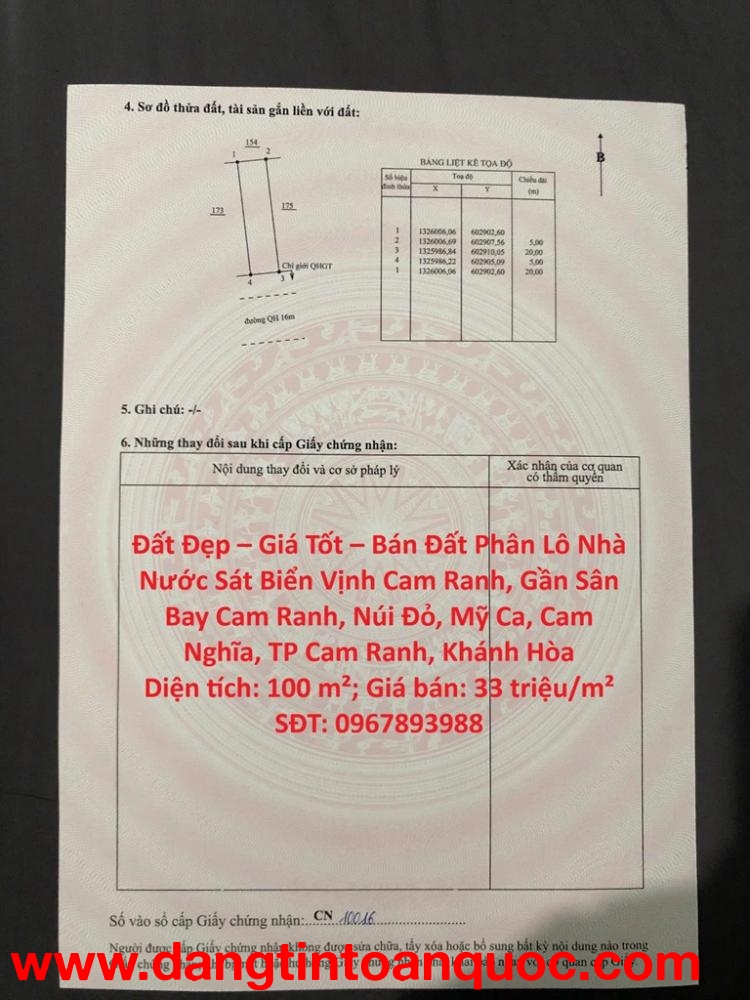 Đất Đẹp – Giá Tốt – Bán Đất Phân Lô Nhà Nước Sát Biển Vịnh Cam Ranh, Gần Sân Bay Cam Ranh,Khánh Hòa