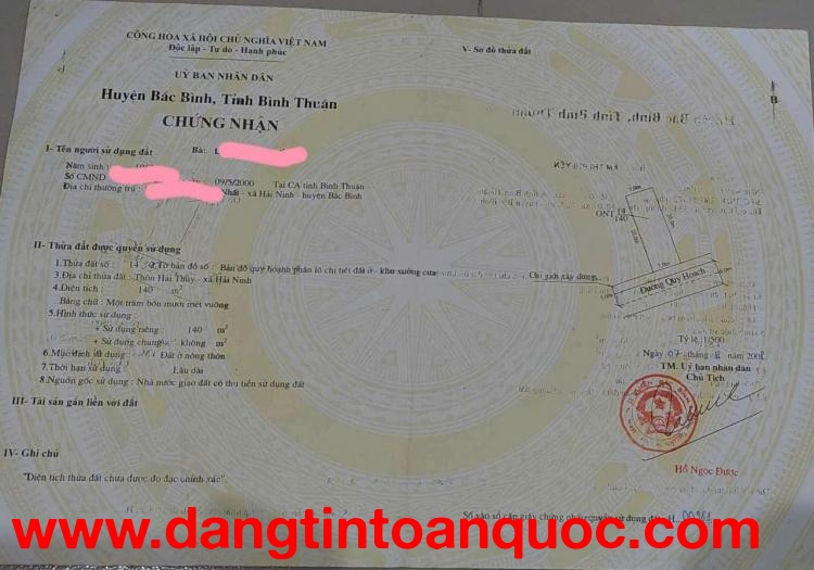 ĐẤT ĐẸP – GIÁ TỐT  – CHÍNH CHỦ CẦN BÁN GẤP tại  Xã Hải Ninh, Huyện Bắc Bình, Bình Thuận