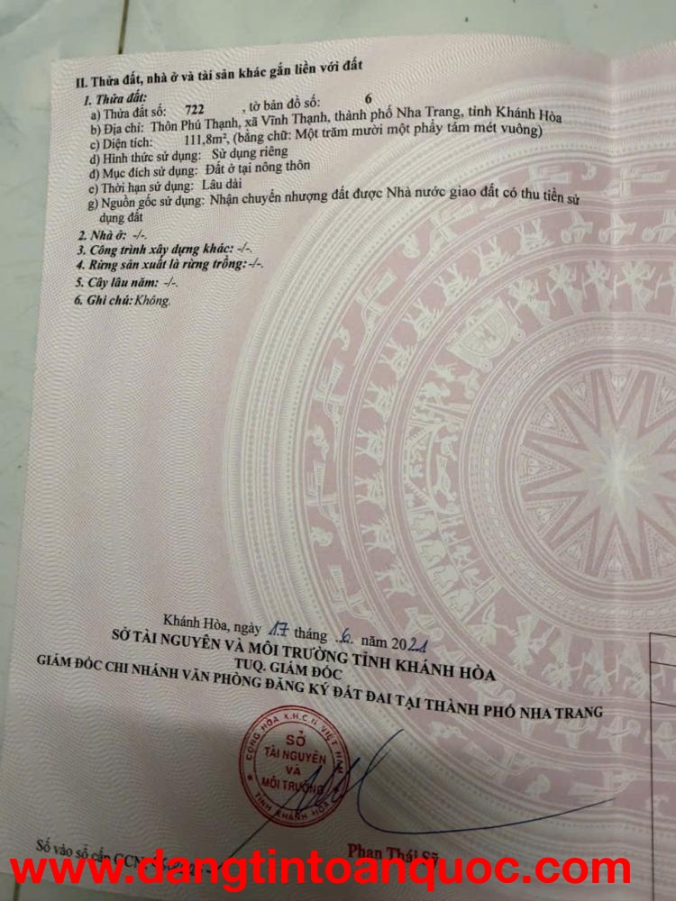 ĐẤT ĐẸP - GIÁ TỐT - Bán Lô Đất Vị Trí Đẹp Tại Phường Vĩnh Thạnh,  TP.Nha Trang,  Khánh Hòa