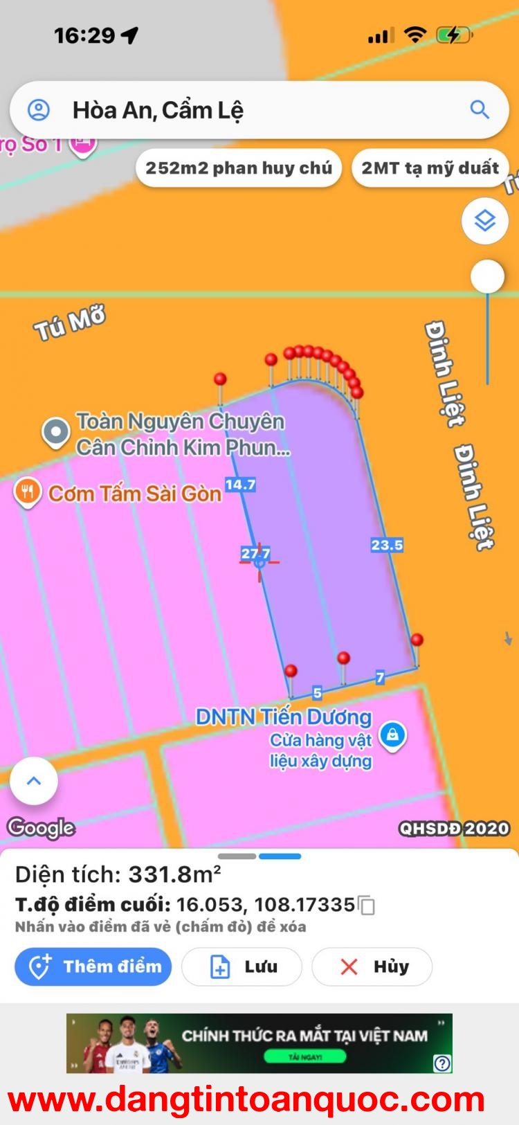 Bán đất LÔ GÓC 2 mặt tiền đường 10,5 Tú Mở & Đinh Liệt