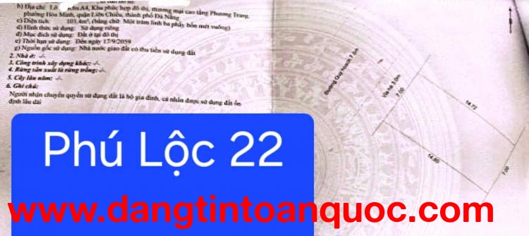 Bán đất đường 7,5m Phú Lộc 22 - sát biển -ngang 7m xây căn hộ OK