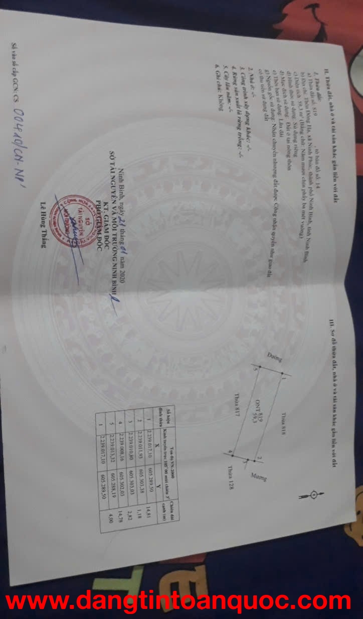 ĐẤT CHÍNH CHỦ - TRỤC CHÍNH Đường Trần Khát Chân, Phố Đông Hạ, Phương Đông Hoa Lư - Ninh Bình