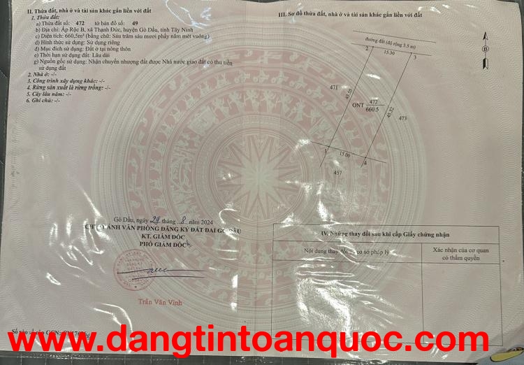 Cần bán đất Gò Dầu, Tây Ninh giá 2.75 tỷ