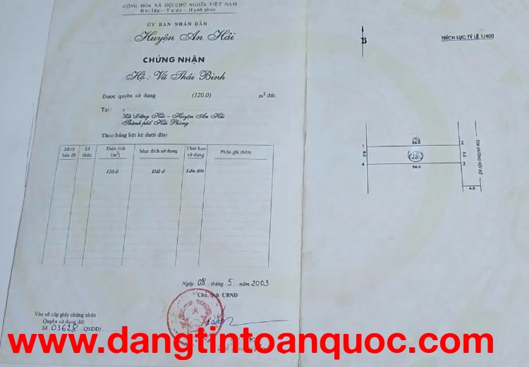BÁN LÔ ĐẤT KHU TÁI ĐỊNH CƯ ĐƯỜNG DỨA – ĐẰNG HẢI, HẢI AN – DIỆN TÍCH 120M² – GIÁ 45 TRIỆU/M²