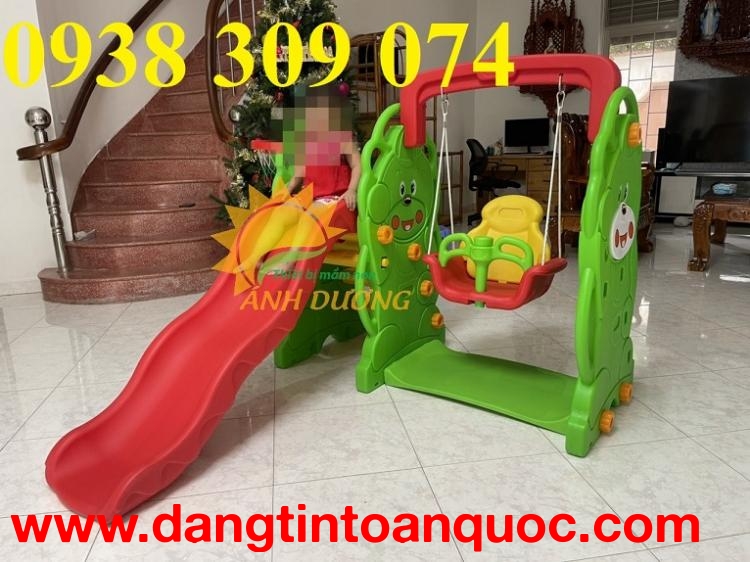 Cầu trượt xích đu con gấu giá rẻ, cầu trượt đơn con gấu