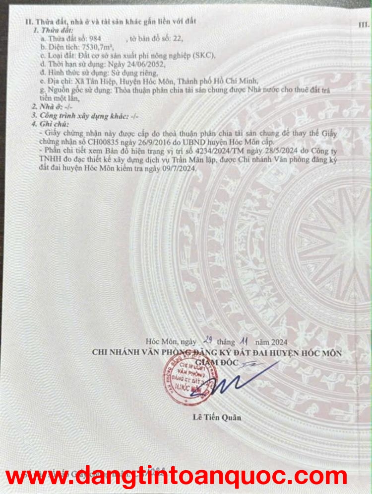 ĐẤT SKC 7.530m² – 1/ QL22 – GIÁ CHỈ 6,8TR/M² XÃ TÂN HIỆP, HÓC MÔN