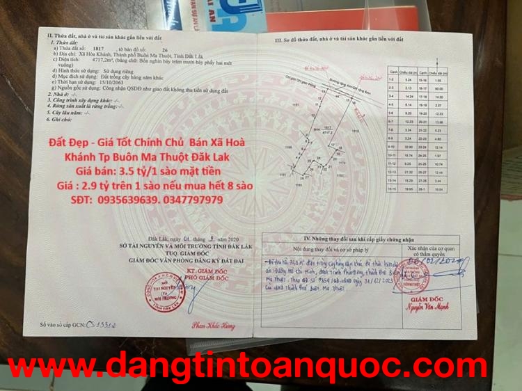 Đất Đẹp - Giá Tốt Chính Chủ  Bán Xã Hoà Khánh Tp Buôn Ma Thuột Đăk Lak