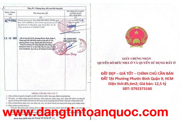 ĐẤT ĐẸP – GIÁ TỐT – CHÍNH CHỦ CẦN BÁN ĐẤT TẠI Phường Phước Bình Quận 9, HCM
