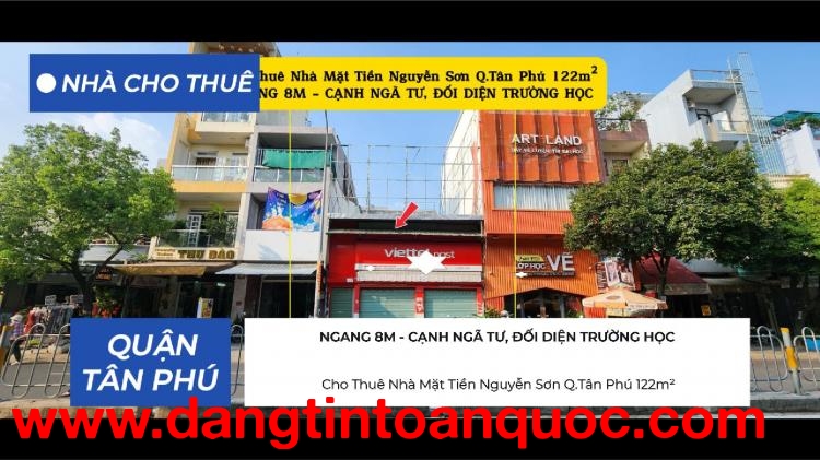 Cho thuê nhà Mặt Tiền Nguyễn Sơn Q.Tân Phú 128m²,NGANG 8M, CẠNH NGÃ TƯ, TRƯỜNG HỌC