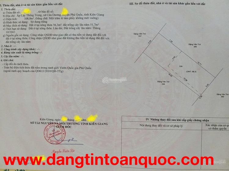 Chính chủ cần bán lô đất đẹp 108m² tại Ấp Cây Thông Trong, Xã Cửa Dương, TP Phú Quốc, Kiên Giang