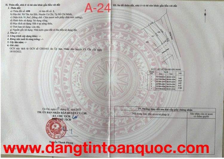 Bán đất nền 91,9m2 Nguyễn Văn Khạ, Củ Chi- đường đá 8m, vỉa vè 2m, hướng ĐN, nở hậu: 1,950 tỷ