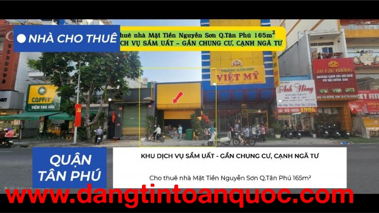 Cho thuê nhà Mặt Tiền Nguyễn Sơn Q.Tân Phú 165m²- GẦN CHUNG CƯ, NGÃ TƯ