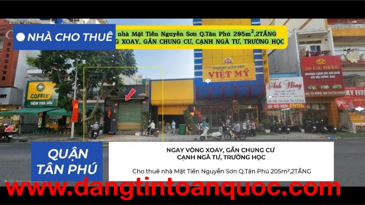 Cho thuê nhà Mặt Tiền Nguyễn Sơn Q.Tân Phú 205m²,2TẦNG - GẦN NGÃ TƯ, CHUNG CƯ
