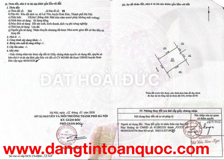 BÁN LÔ ĐẤT 150M2 TẠI KHU ĐẤT DỊCH VỤ - XÃ LẠI YÊN - HOÀI ĐỨC - HÀ NỘI
