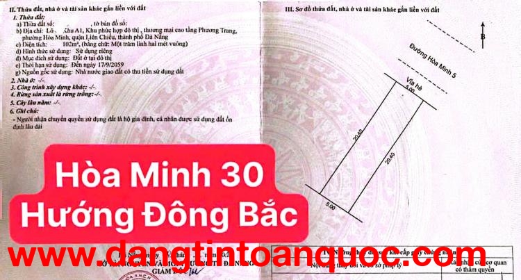 Bán đất đường Hòa Minh 30 - Khu A1 Phương Trang