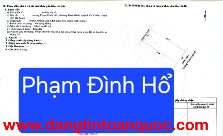 Bán đất tặng Nhà C4 đường Phạm Đình Hổ - Sát biển rất thoáng