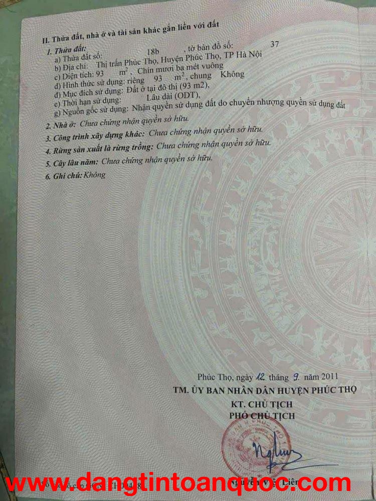 CC GỬI B.ÁN 93M ĐẤT TRUNG TÂM PHÚC THỌ _ HÀ NỘI.